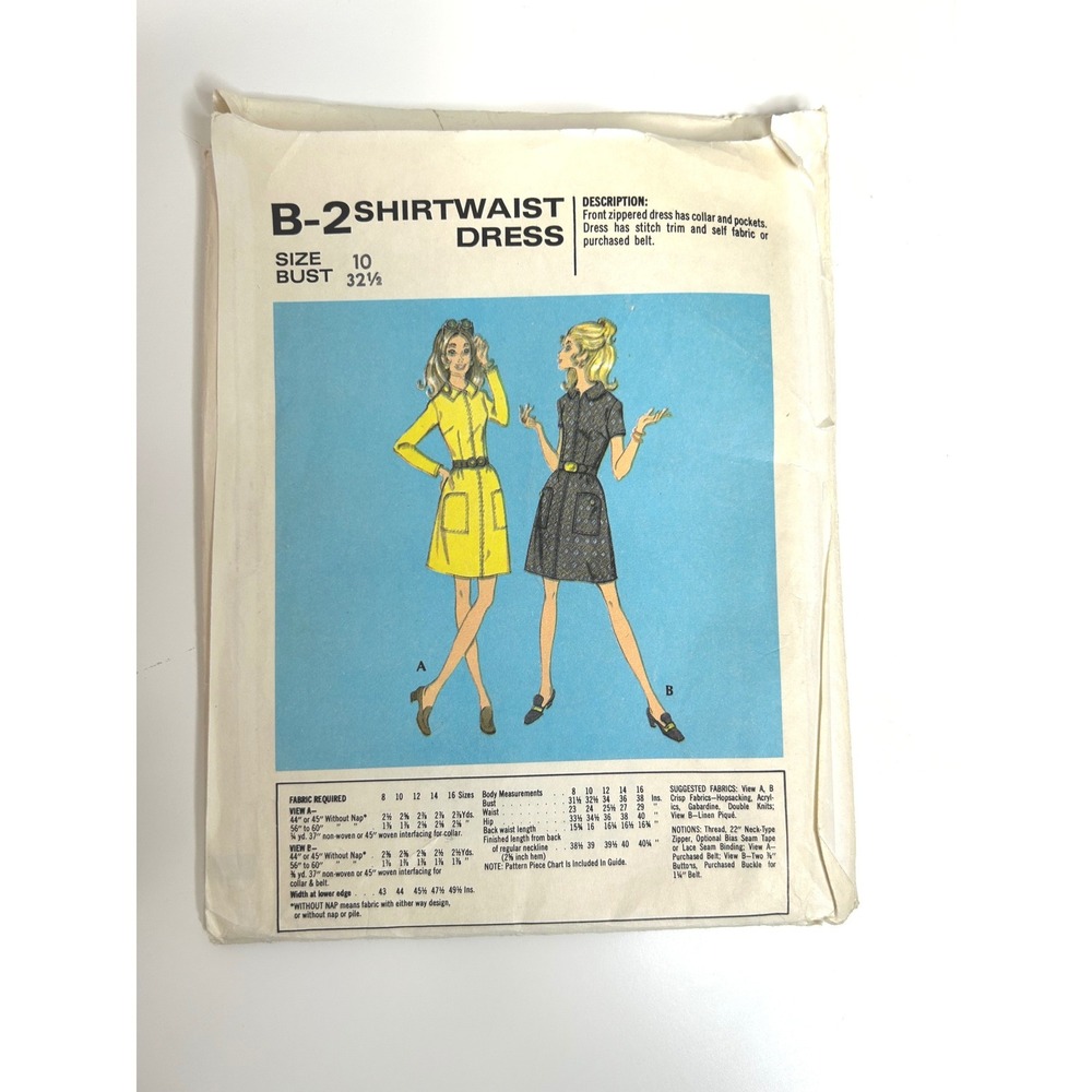 McCall's Shirtwaist‎ Dress Pattern Women Size 10 White Mod B-2 Vintage 1970